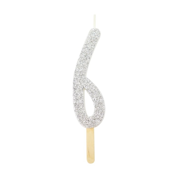 Number Candle - 6 - Glitter Silver